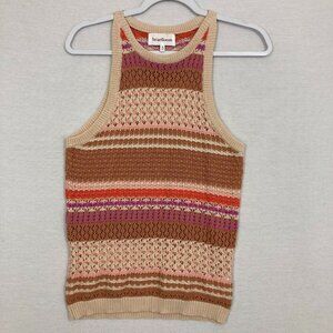 Heartloom Multi Color Striped Open Knit Sleeveless Crochet Knit Top Medium